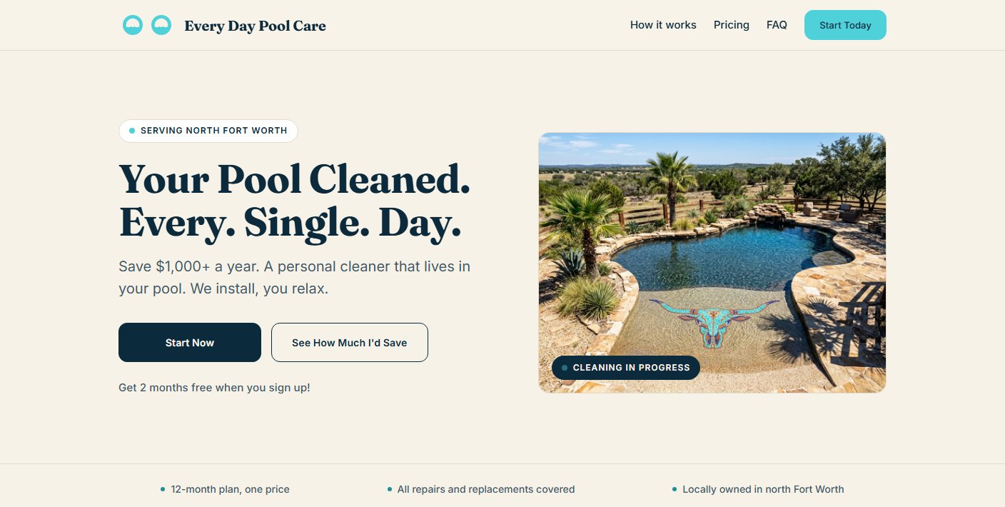 The Every Day Pool Care homepage